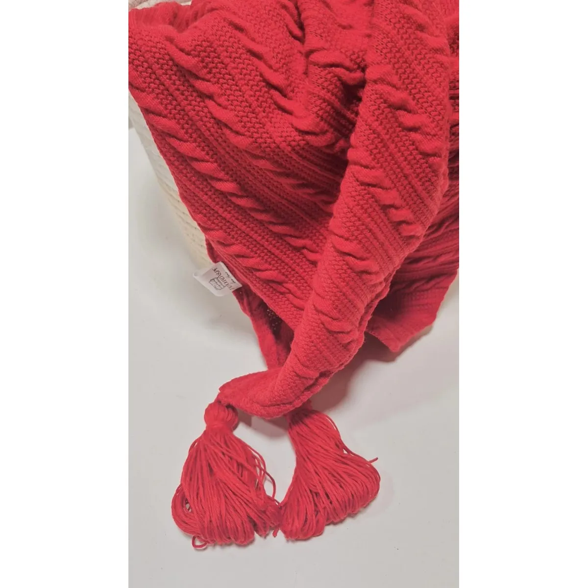 Manta Deco Roja Relieve Trenzas + Borlas 140x90 cm Zalmohadas - 3