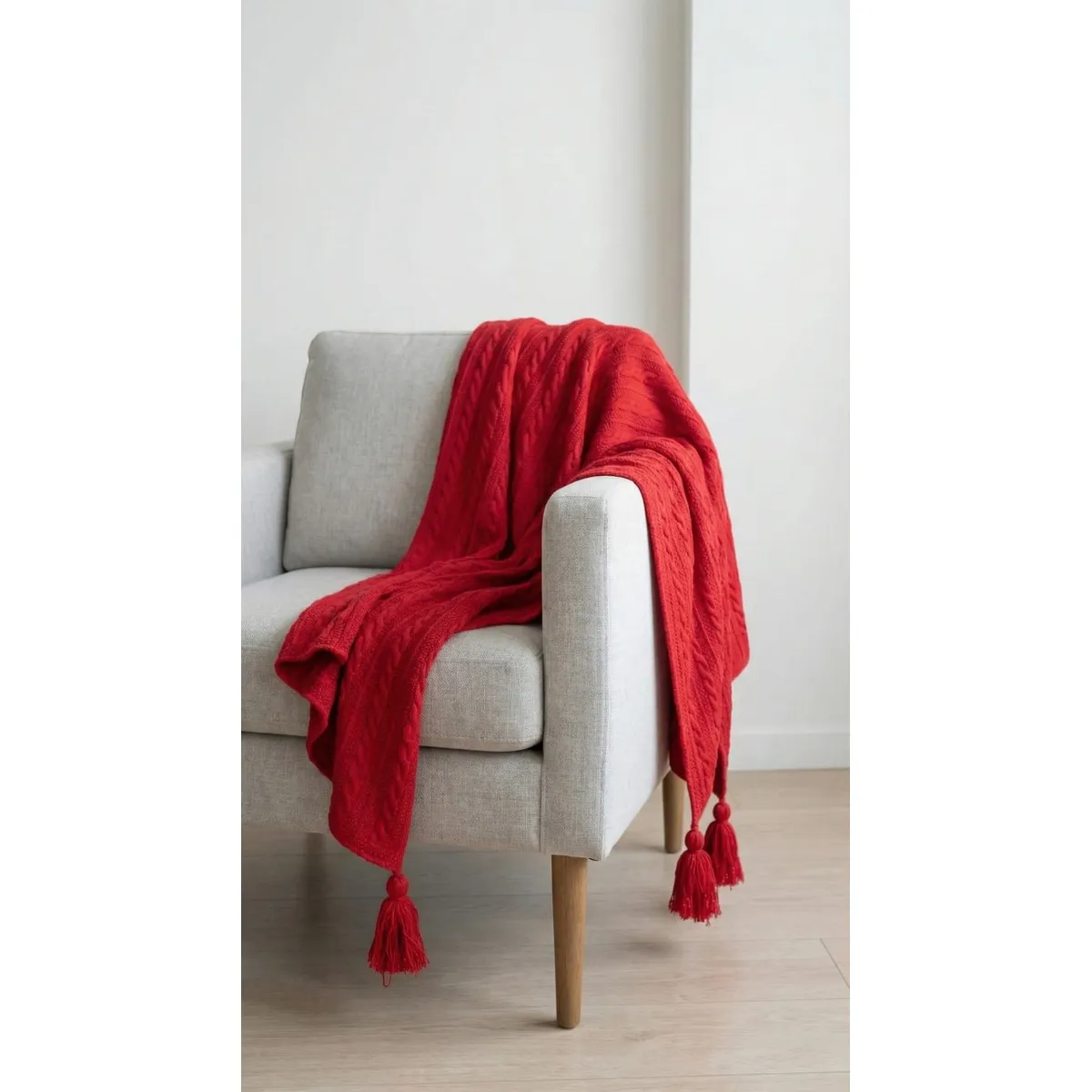 Manta Deco Roja Relieve Trenzas + Borlas 140x90 cm Zalmohadas - 4
