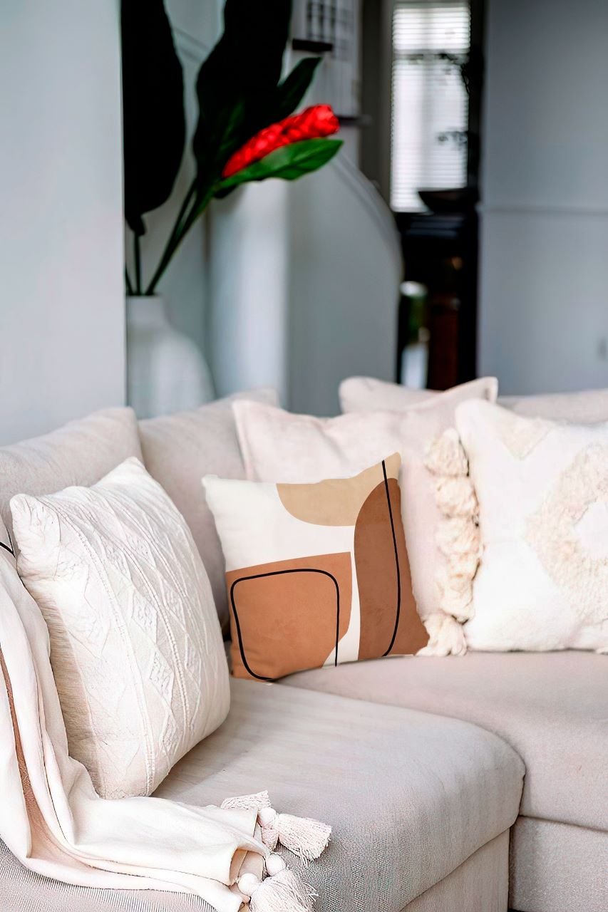 FUNDA ZARA ALMOHADAS.PE MINIMALISTA 40CM BLANCO HOME TONOS MARRONES DISEÑO ABSTRACTO DECORATIVO - 2
