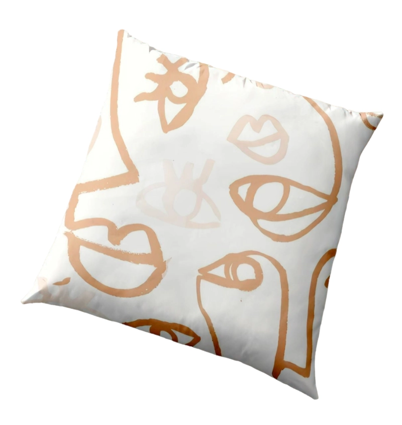 Funda Minimalista Home Caras Beige Abstracto Decorativo 40 X 40 Cm - 1