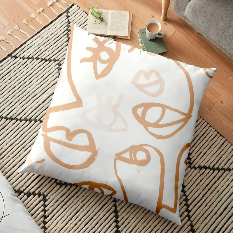 Funda Minimalista Home Caras Beige Abstracto Decorativo 40 X 40 Cm - 3