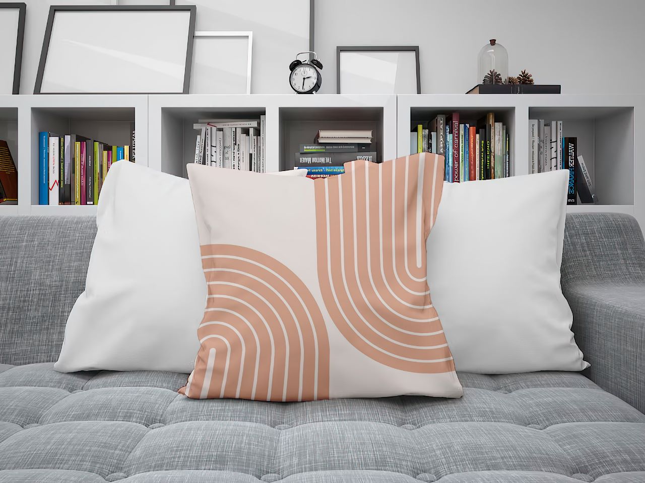 FUNDA MINIMALISTA HOME DOS ARCOS EN LACRE TERRA Y FONDO BEIGE 40 x 40 cm - 2