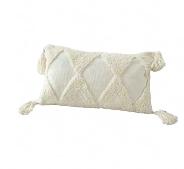 FUNDA ZARA ALMOHADAS.PE NORDICO 55X35CM PERLA BOHO RECTANGULO + BORLAS PELUCHE - 1
