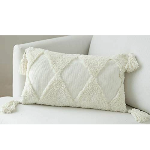 FUNDA ZARA ALMOHADAS.PE NORDICO 55X35CM PERLA BOHO RECTANGULO + BORLAS PELUCHE - 2