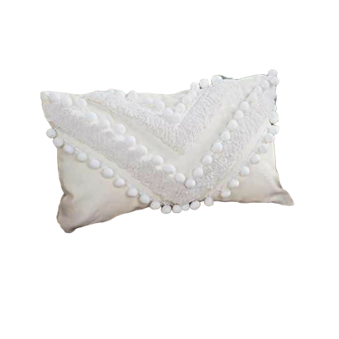 FUNDA ZARA ALMOHADAS.PE NÓRDICO 55CM BLANCO MATE ALMOHADA NORDICO FIESTA POMPONES - 1