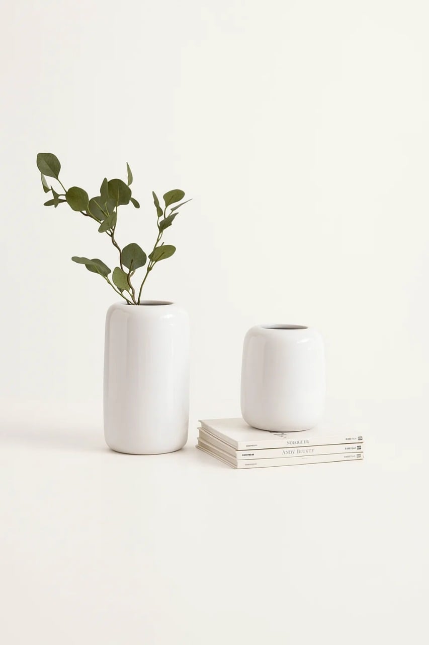 PACK 2 FLOREROS ZARA ALMOHADAS.PE MINIMALISTA CERÁMICA BLANCO JARRONES CERAMICA BLANCA ELEGANCIA ATEMPORAL - 1