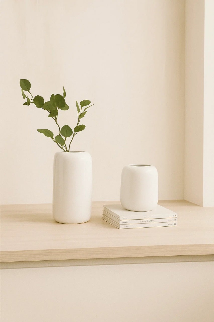 PACK 2 FLOREROS ZARA ALMOHADAS.PE MINIMALISTA CERÁMICA BLANCO JARRONES CERAMICA BLANCA ELEGANCIA ATEMPORAL - 2