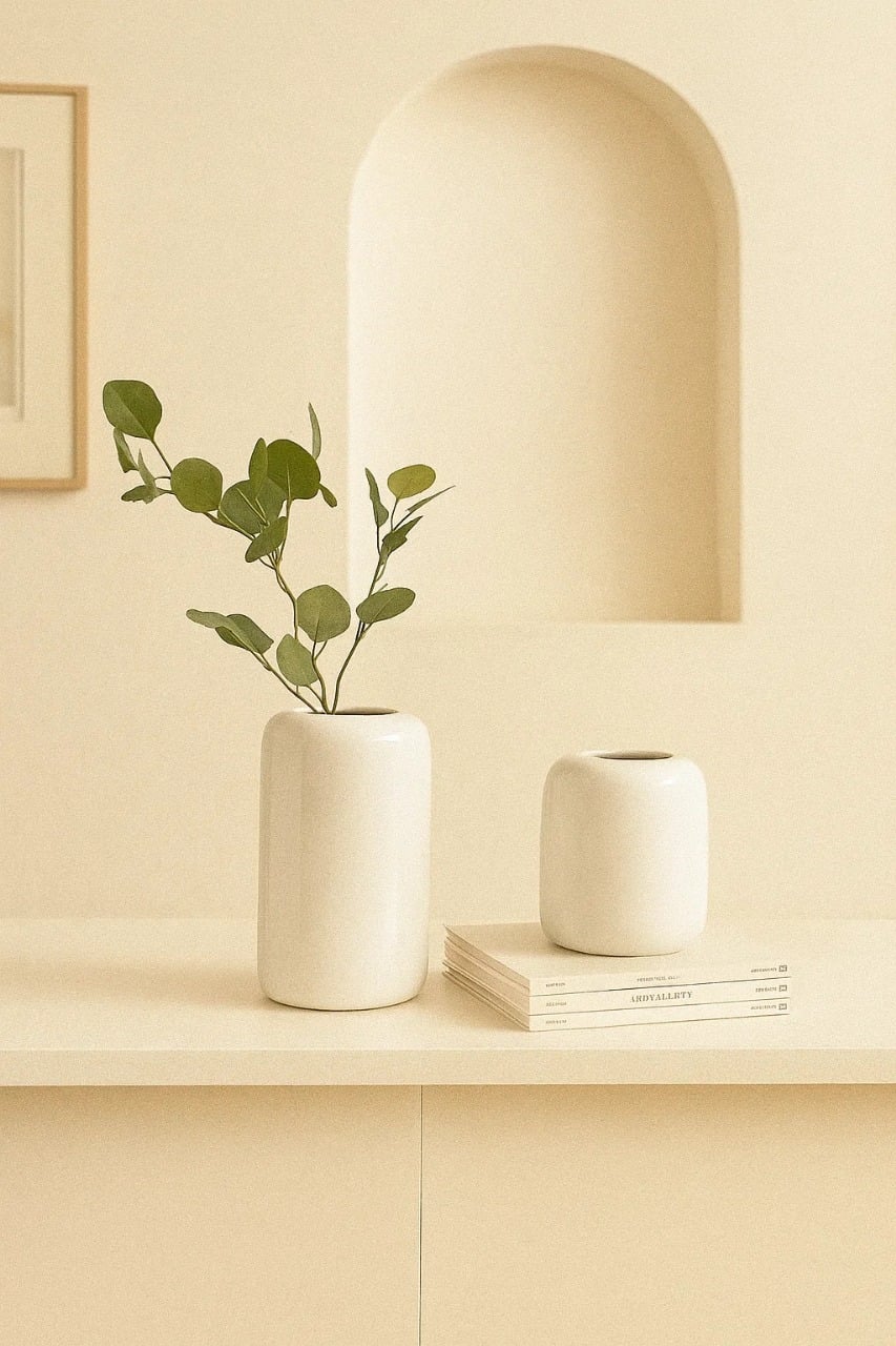 PACK 2 FLOREROS ZARA ALMOHADAS.PE MINIMALISTA CERÁMICA BLANCO JARRONES CERAMICA BLANCA ELEGANCIA ATEMPORAL - 3