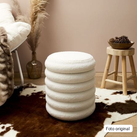 PUFF ZARA ALMOHADAS.PE ESTILO NORDICO 6 NIVELES CON TAPA CREMA CARNERO CARNERO BLANCO - 2