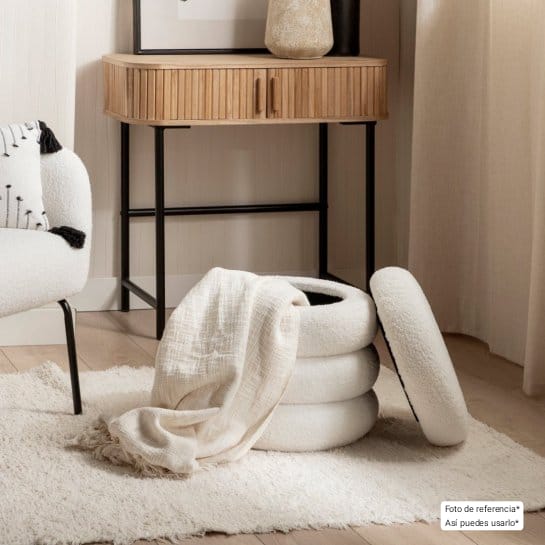 PUFF ZARA ALMOHADAS.PE ESTILO NORDICO 6 NIVELES CON TAPA CREMA CARNERO CARNERO BLANCO - 4