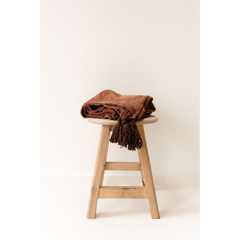 MANTA - PIE DE CAMA 250 × 200 CM EN TEJIDO WAFFLE CON BORLAS - COLOR CHOCOLATE - 1