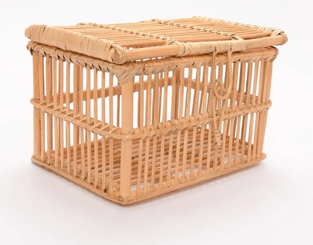 CANASTA BAÚL DE RATTAN ESTILO BOHO 37CMX29CMX24CM - 1
