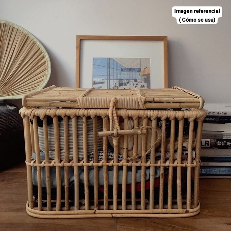 CANASTA BAÚL DE RATTAN ESTILO BOHO 37CMX29CMX24CM - 3