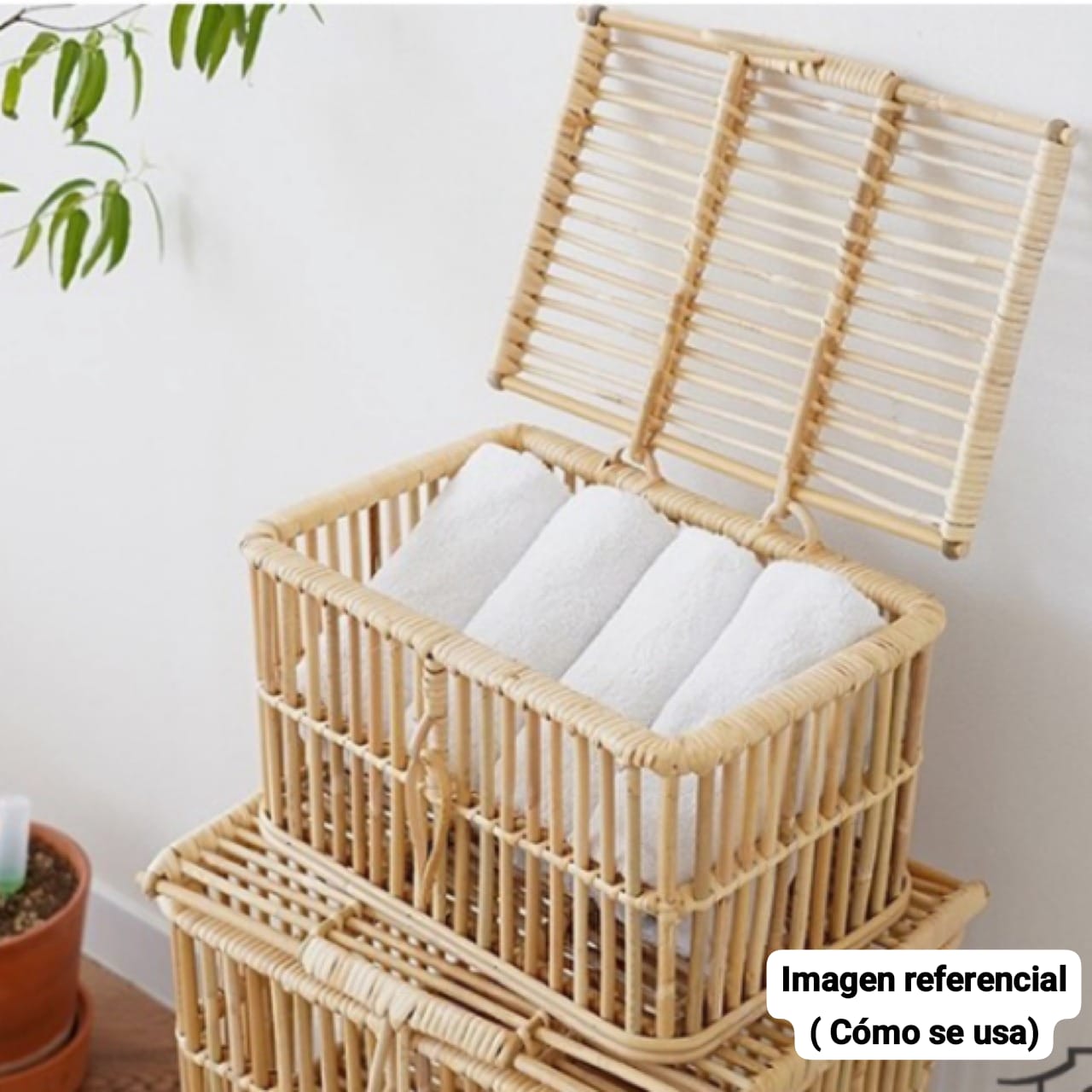 CANASTA BAÚL DE RATTAN ESTILO BOHO 37CMX29CMX24CM - 7
