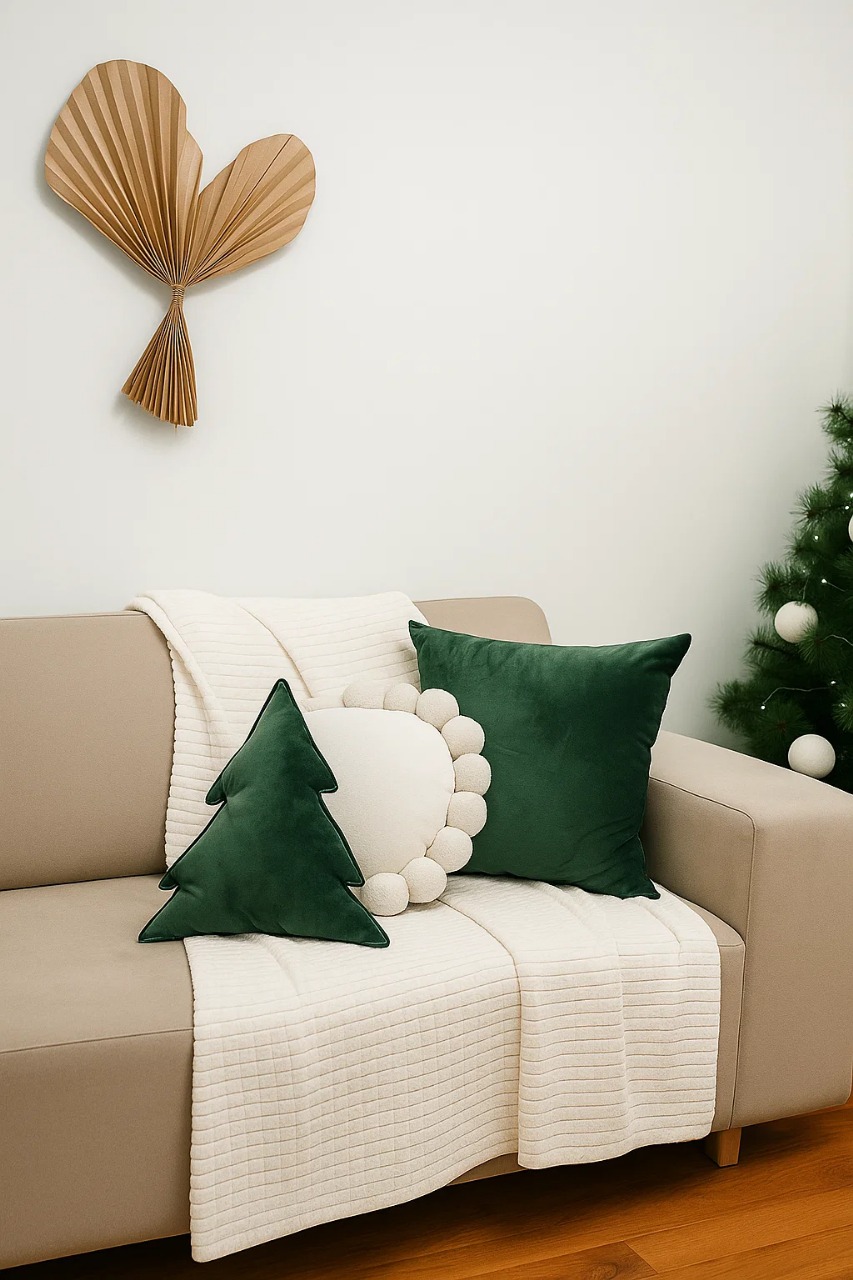 SET NAVIDEÑO 3 COJINES + 1 MANTA ESTILO NÓRDICO VERDE 45X45 ZALMOHADAS - 3