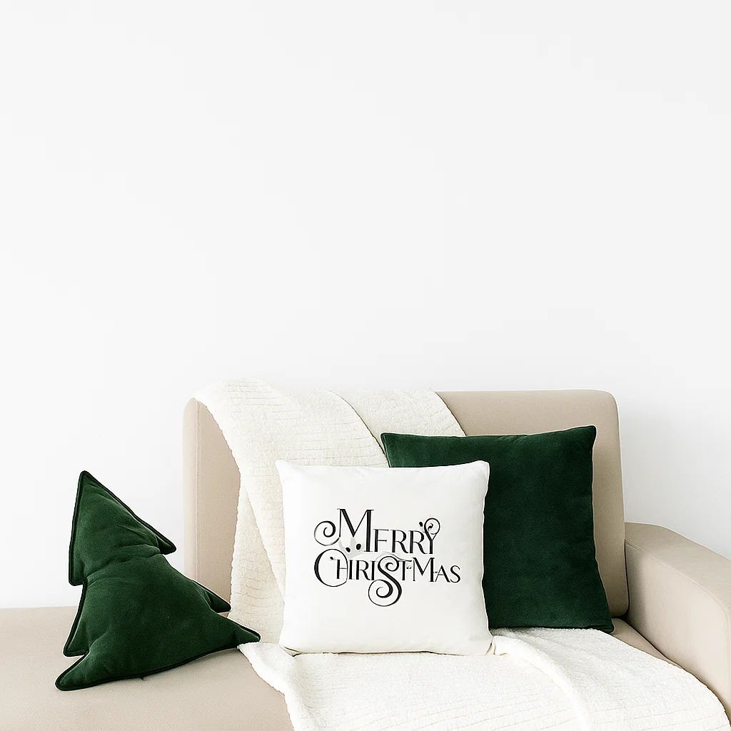 SET NAVIDEÑO MERRY: 3 COJINES + MANTA ESTILO NÓRDICO VERDE 45X45 ZALMOHADAS - 1
