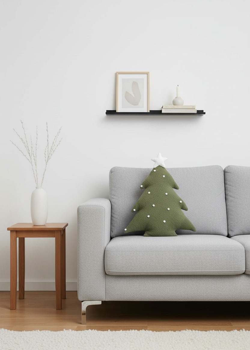 COJÍN NAVIDEÑO VERDE CON NIEVE DECO ARBOL DE NAVIDAD CREMA 35 X 40CM - 5