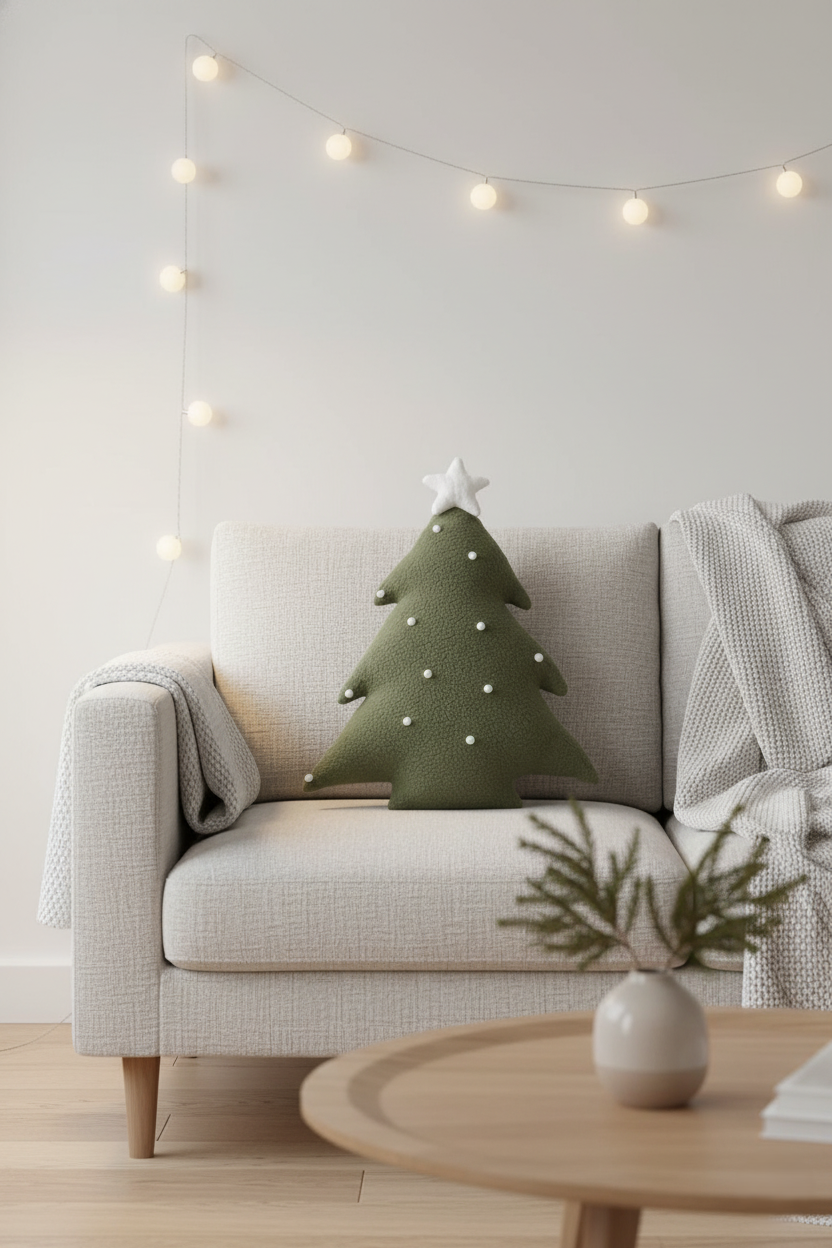 COJÍN NAVIDEÑO VERDE CON NIEVE DECO ARBOL DE NAVIDAD CREMA 35 X 40CM - 7