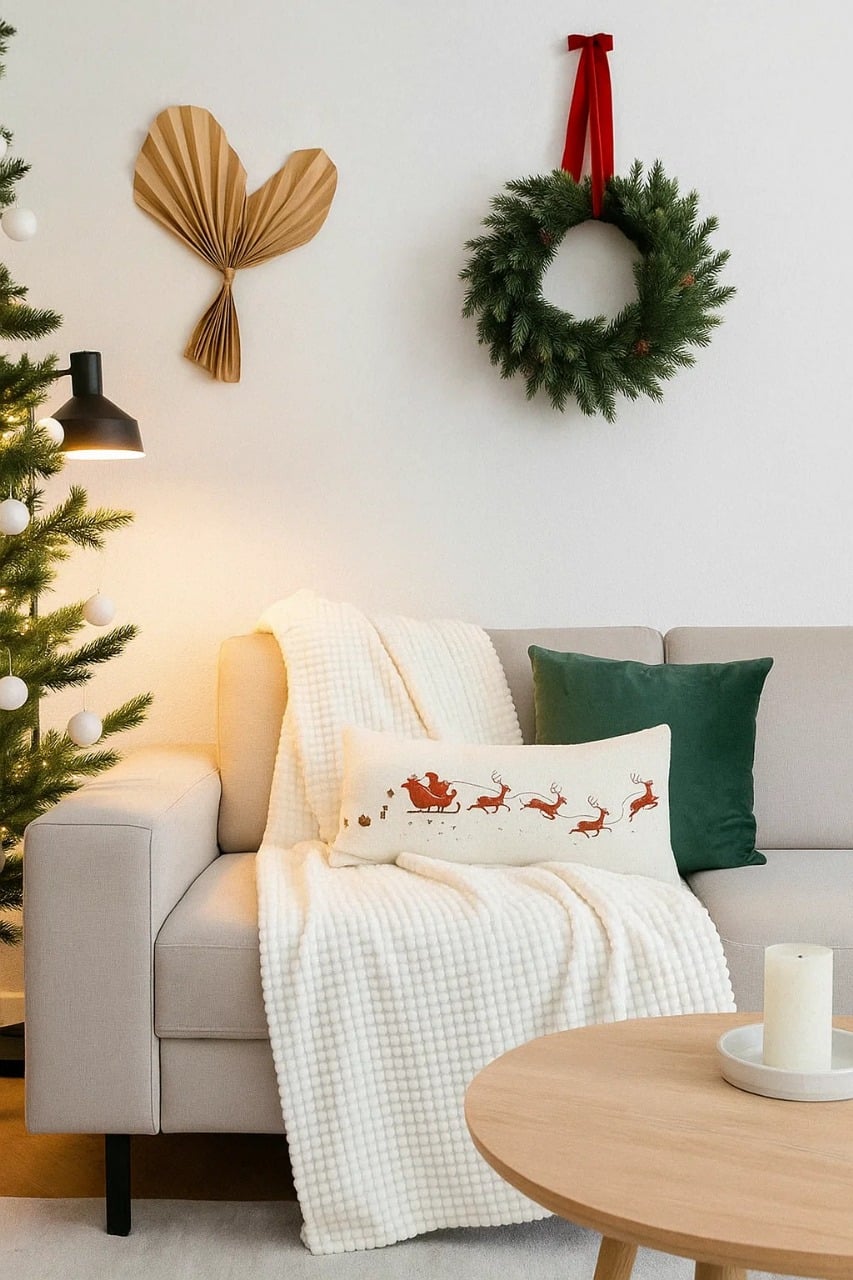 SET NAVIDEÑO COJINES + MANTA ESTILO NÓRDICO NIEVE Y VENADOS 45X45 - 2