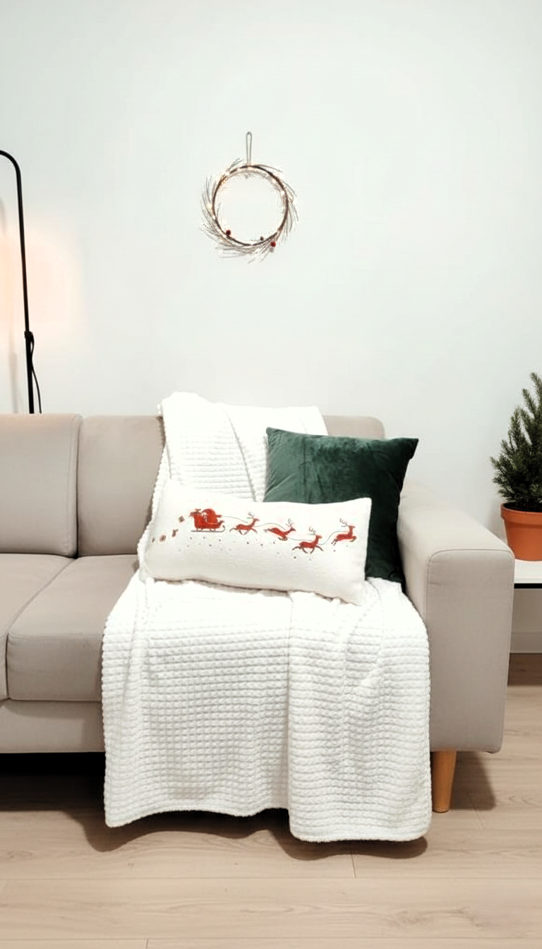 SET NAVIDEÑO COJINES + MANTA ESTILO NÓRDICO NIEVE Y VENADOS 45X45 - 5