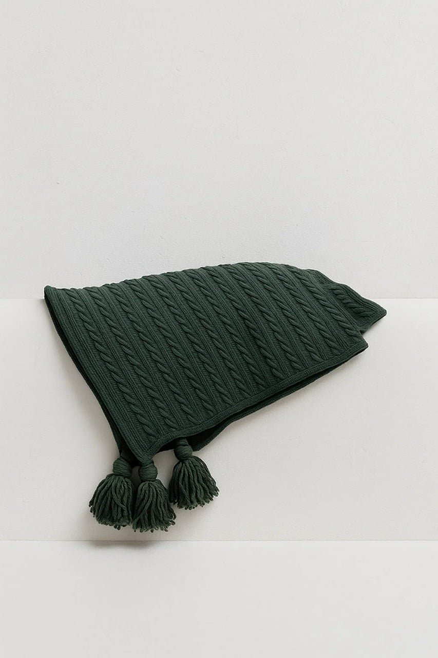 PIE DE CAMA VERDE RELIEVE TRENZAS + BORLAS 250X90 CM - VERDE / VERDE / 1,5 PLAZAS - 1
