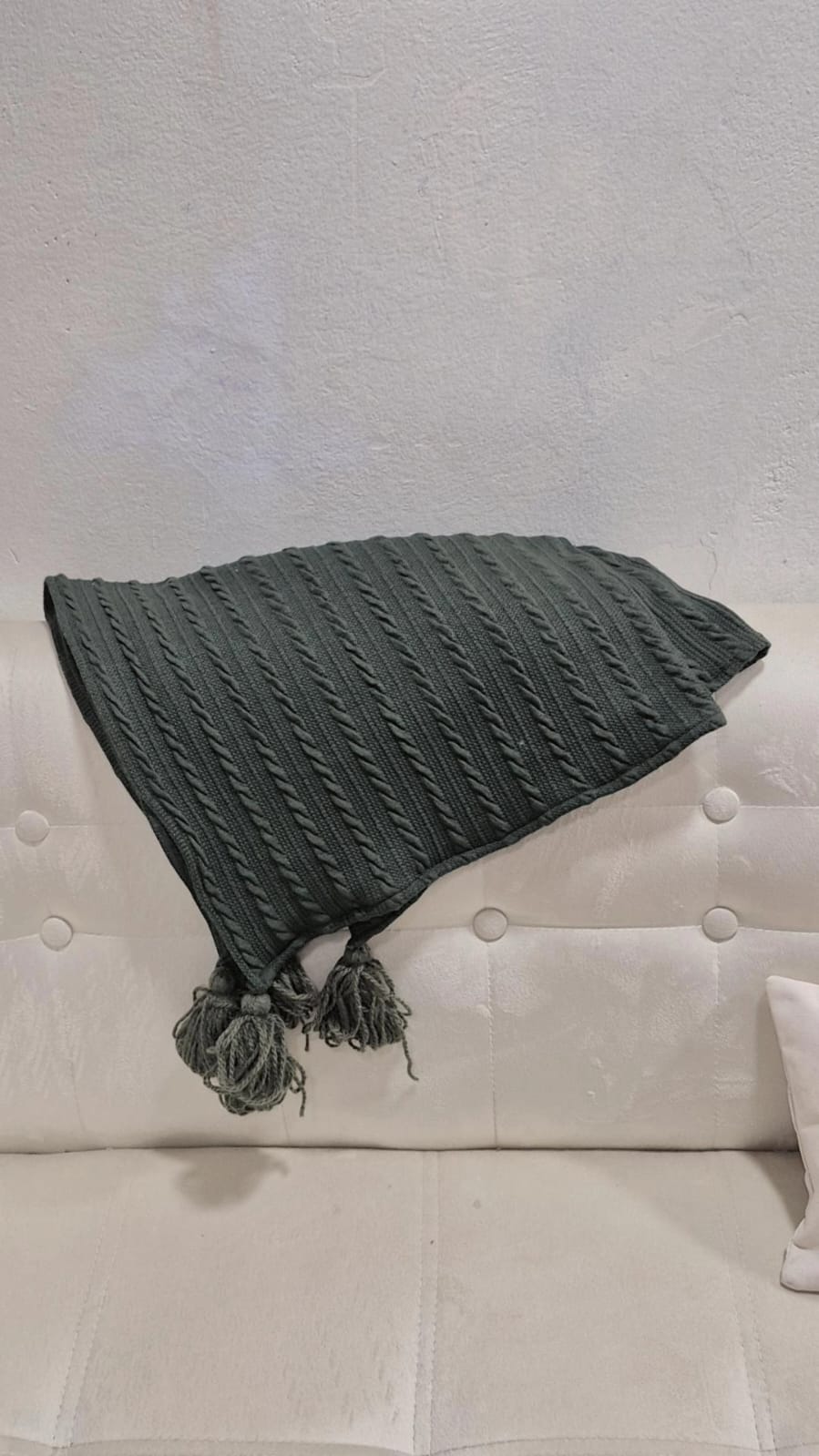PIE DE CAMA VERDE RELIEVE TRENZAS + BORLAS 250X90 CM - VERDE / VERDE / 1,5 PLAZAS - 2