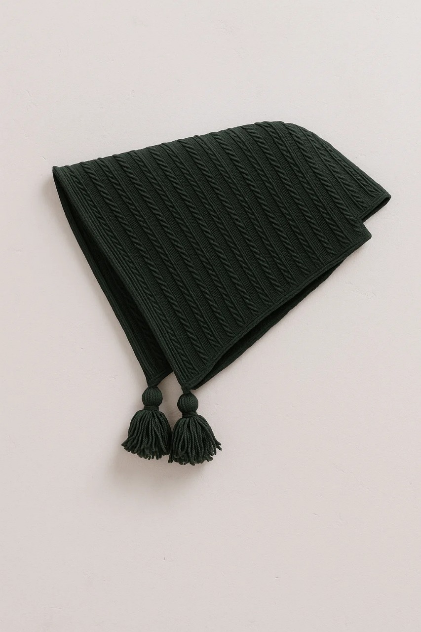 PIE DE CAMA VERDE RELIEVE TRENZAS + BORLAS 250X90 CM - VERDE / VERDE / 1,5 PLAZAS - 5