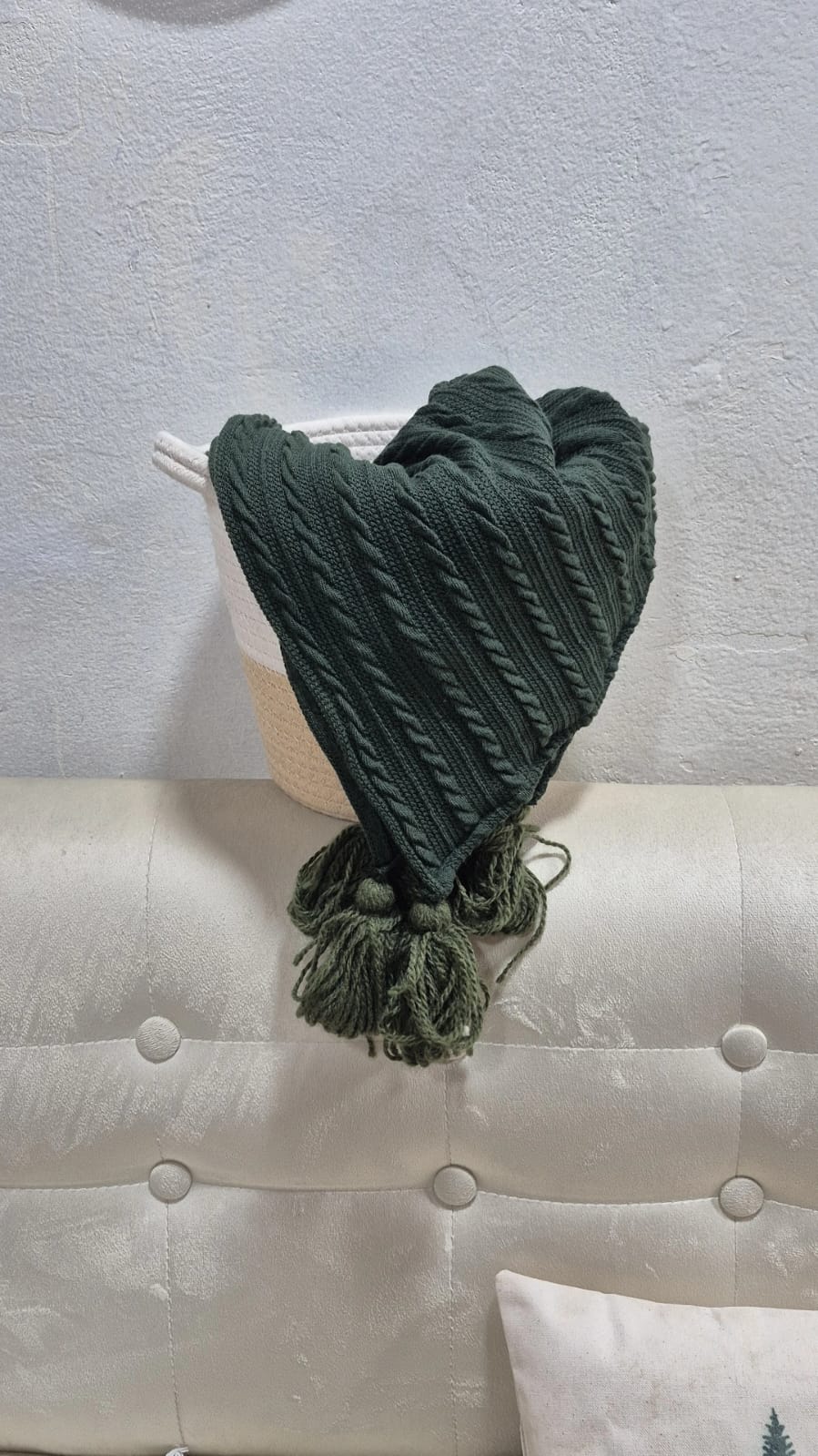 PIE DE CAMA VERDE RELIEVE TRENZAS + BORLAS 250X90 CM - VERDE / VERDE / 1,5 PLAZAS - 6