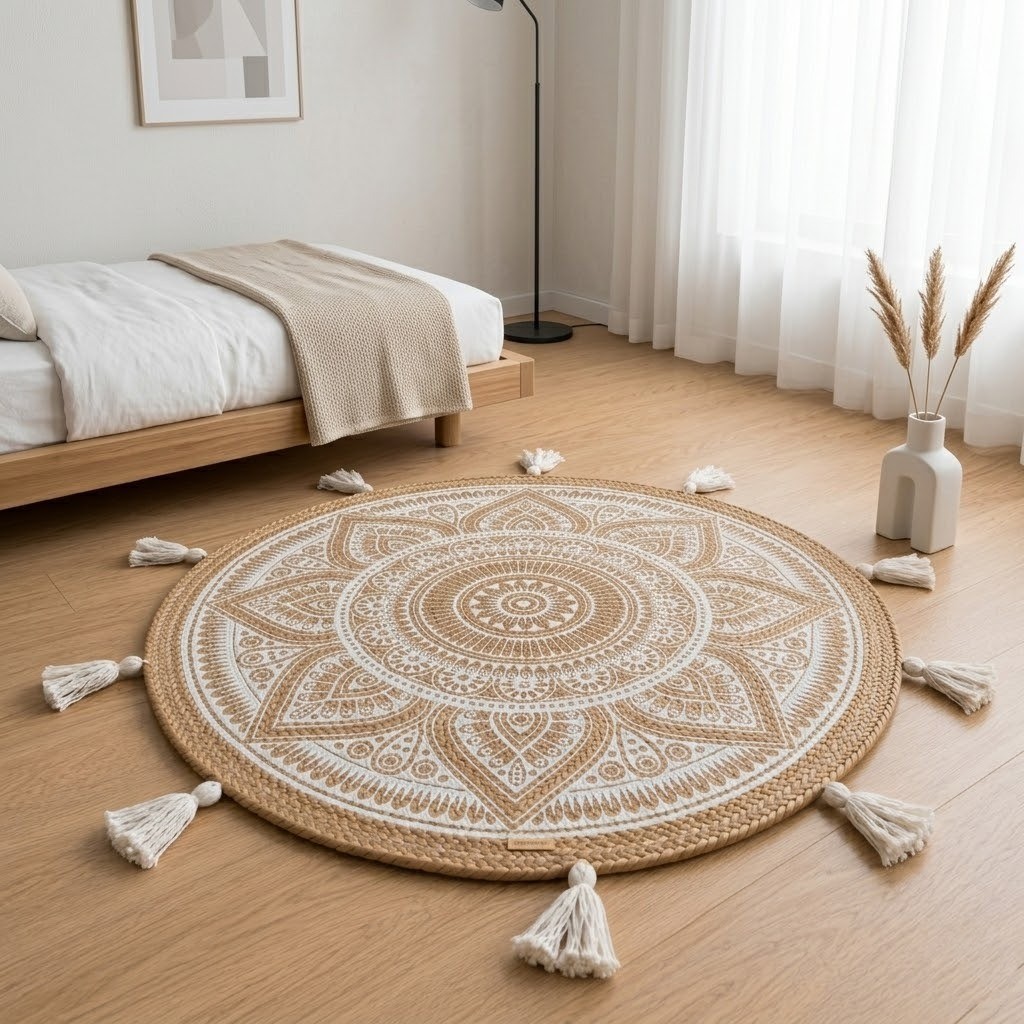 ALFOMBRA BOHEMIA YUTE MANDALA NATURAL 80X80 CM - 3