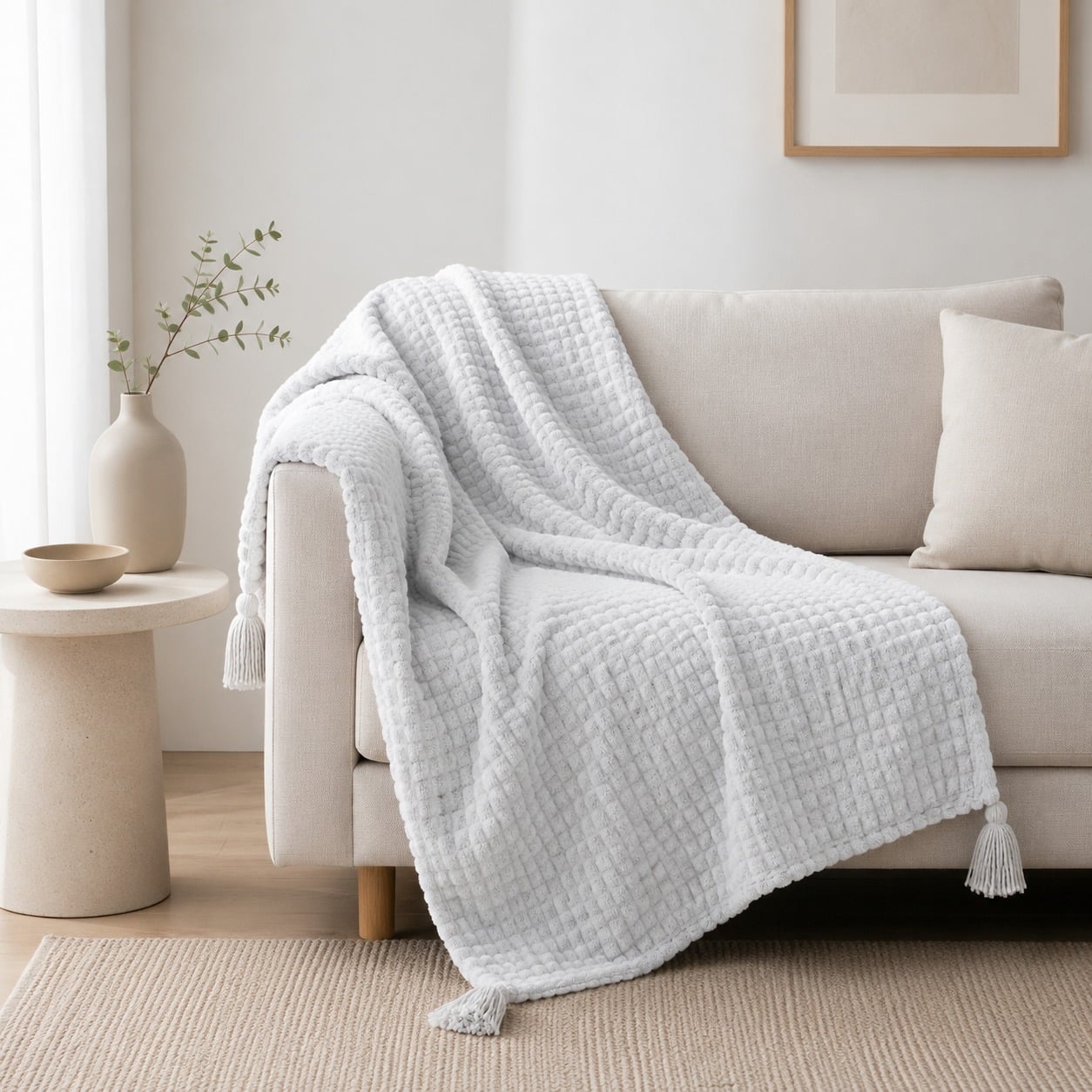 MANTA DOBLE CARA WAFFER BLANCO NIEVE PURA 140X90CM - 1