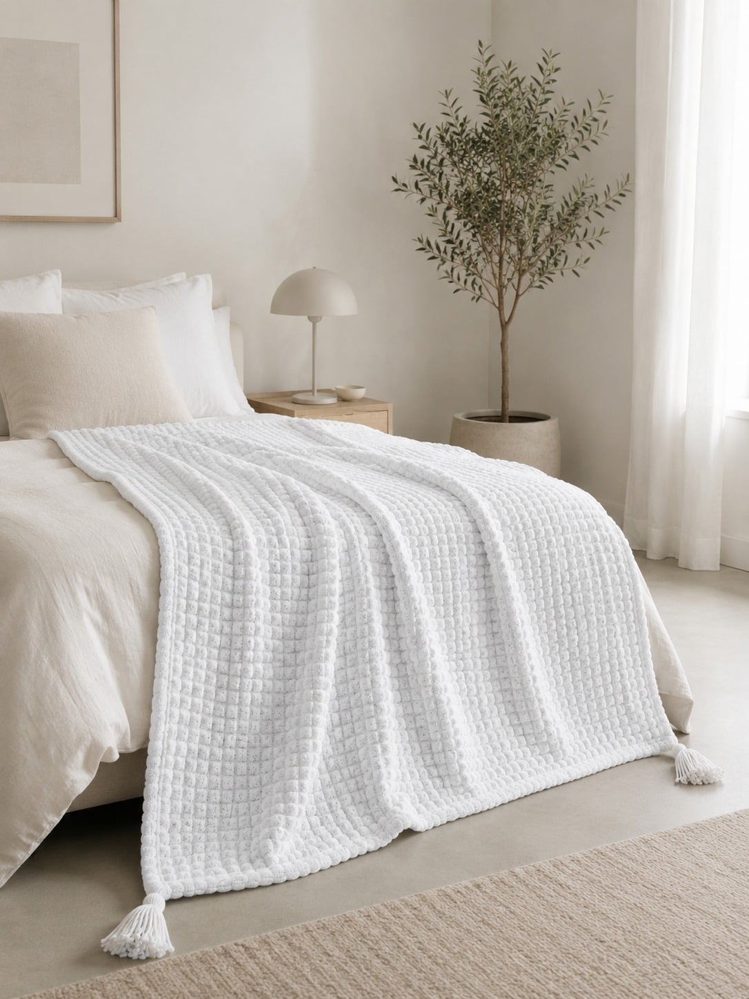 MANTA DOBLE CARA WAFFER BLANCO NIEVE PURA 140X90CM - 2