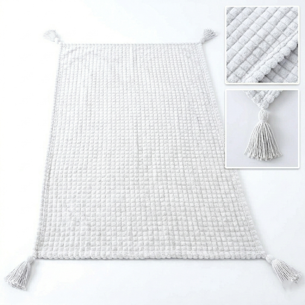 MANTA DOBLE CARA WAFFER BLANCO NIEVE PURA 140X90CM - 5