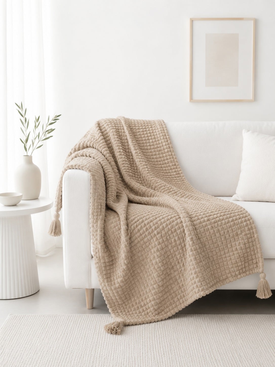 MANTA DOBLE CARA WAFFER BEIGE CAMEL ARENA 140X90CM - 1
