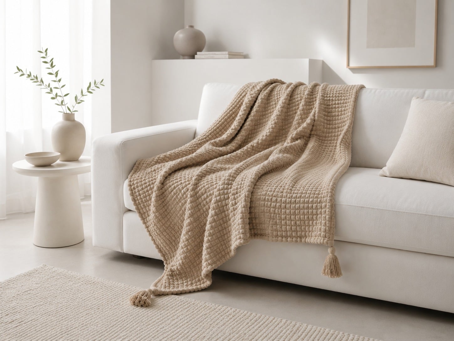MANTA DOBLE CARA WAFFER BEIGE CAMEL ARENA 140X90CM - 4