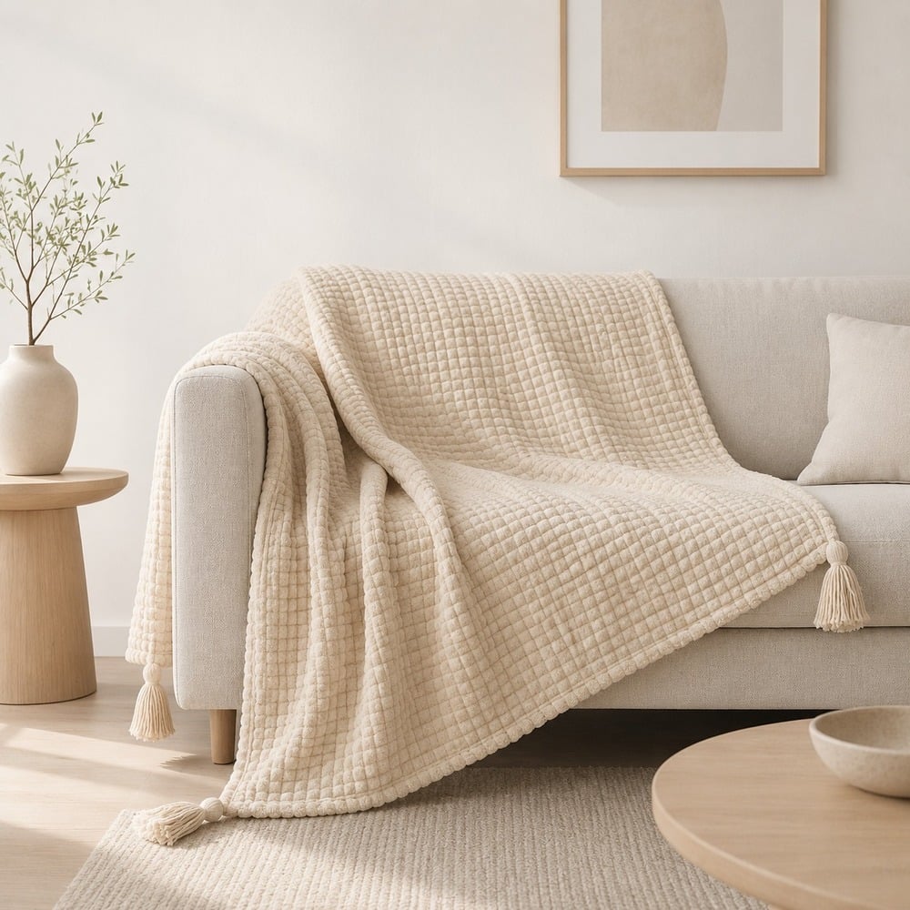 MANTA DOBLE CARA CREMA WAFFER VAINILLA SERENA 140X90CM - 1