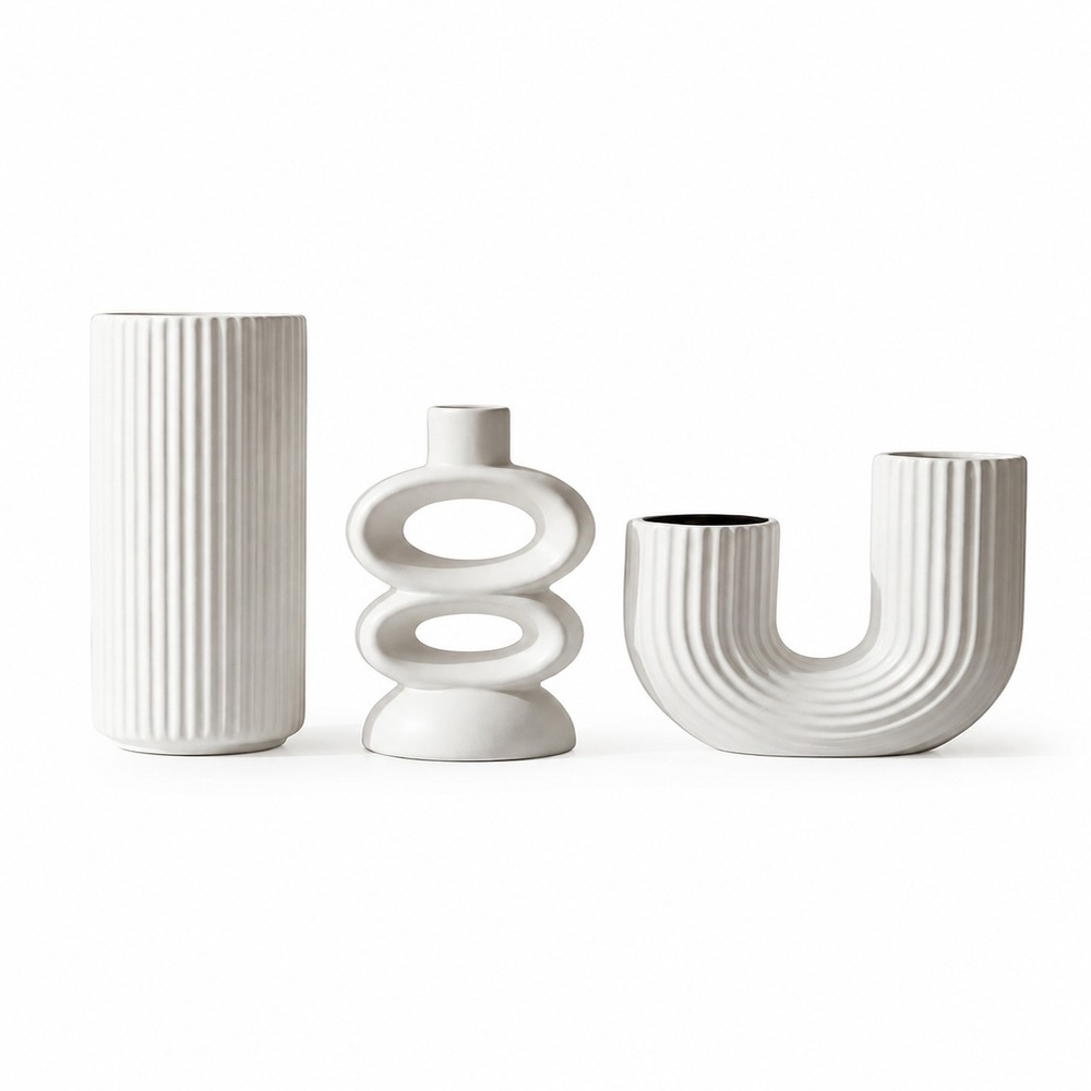 PACK JARRONES DECORATIVOS MINIMALIST BLANCO 3 PIEZAS ZALMOHADAS - 1