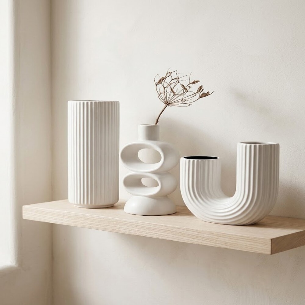 PACK JARRONES DECORATIVOS MINIMALIST BLANCO 3 PIEZAS ZALMOHADAS - 2