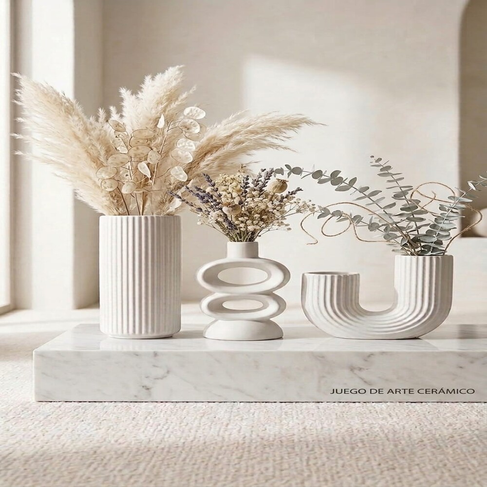 PACK JARRONES DECORATIVOS MINIMALIST BLANCO 3 PIEZAS ZALMOHADAS - 4