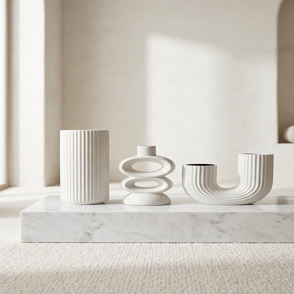 PACK JARRONES DECORATIVOS MINIMALIST BLANCO 3 PIEZAS ZALMOHADAS - 6