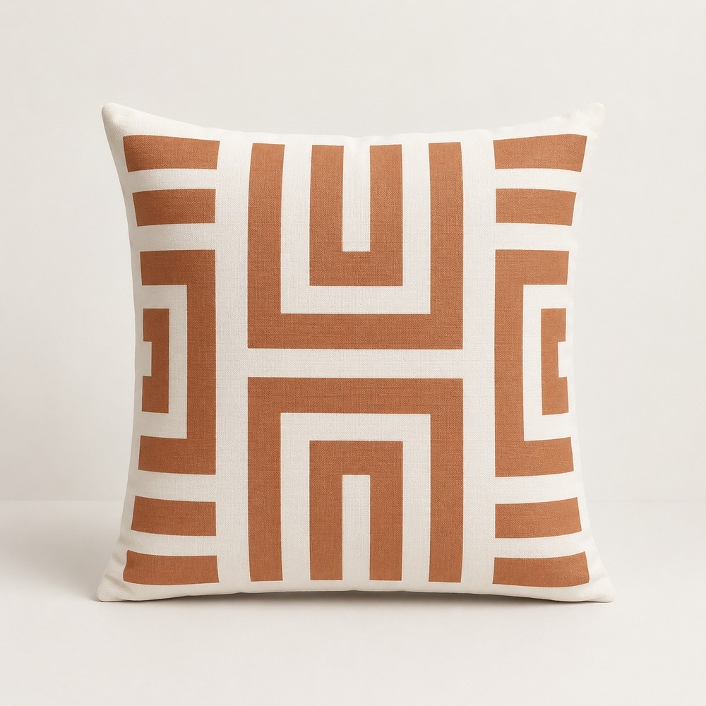 FUNDA COJÍN LABERINTO TERRACOTA 40×40 CM - 1