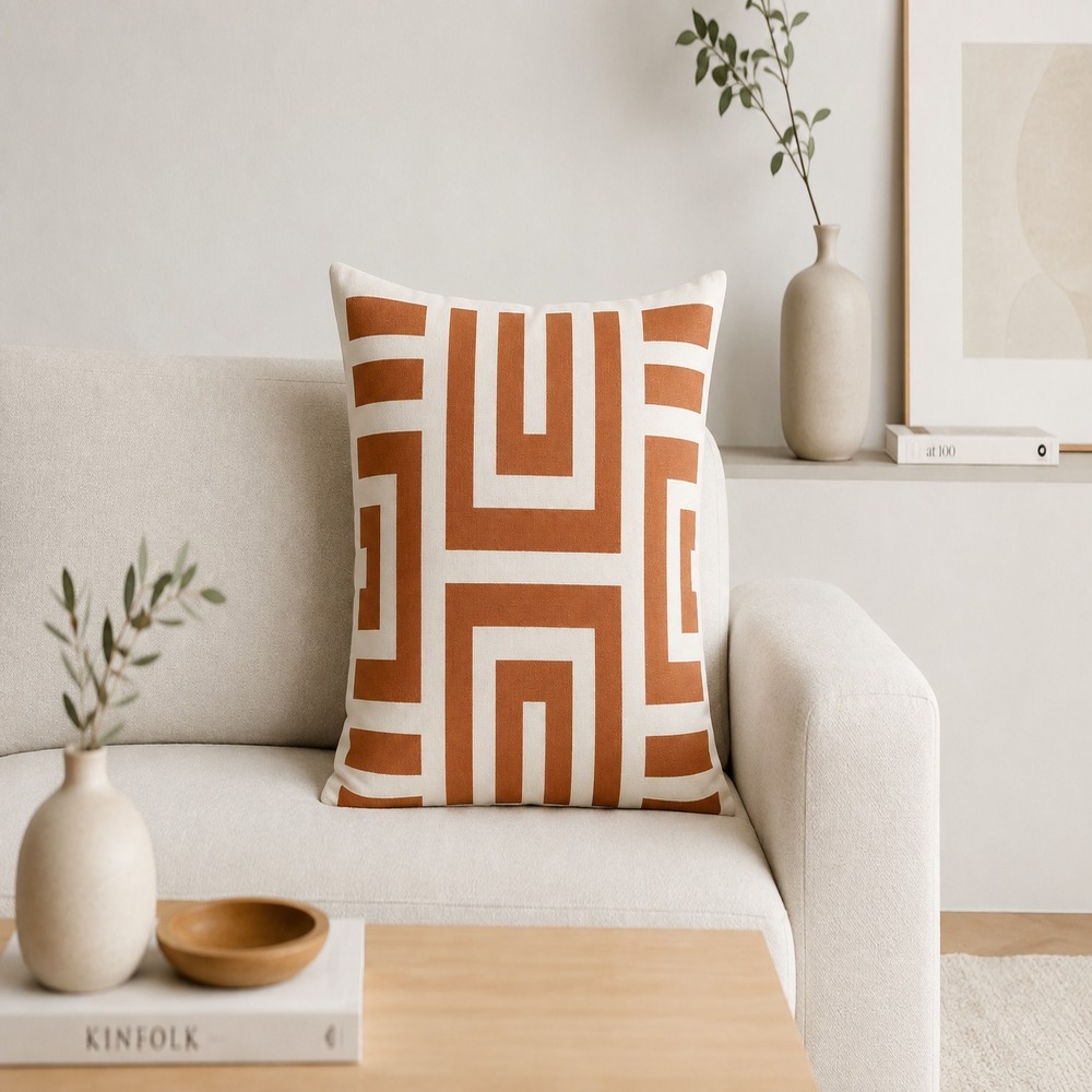 FUNDA COJÍN LABERINTO TERRACOTA 40×40 CM - 2