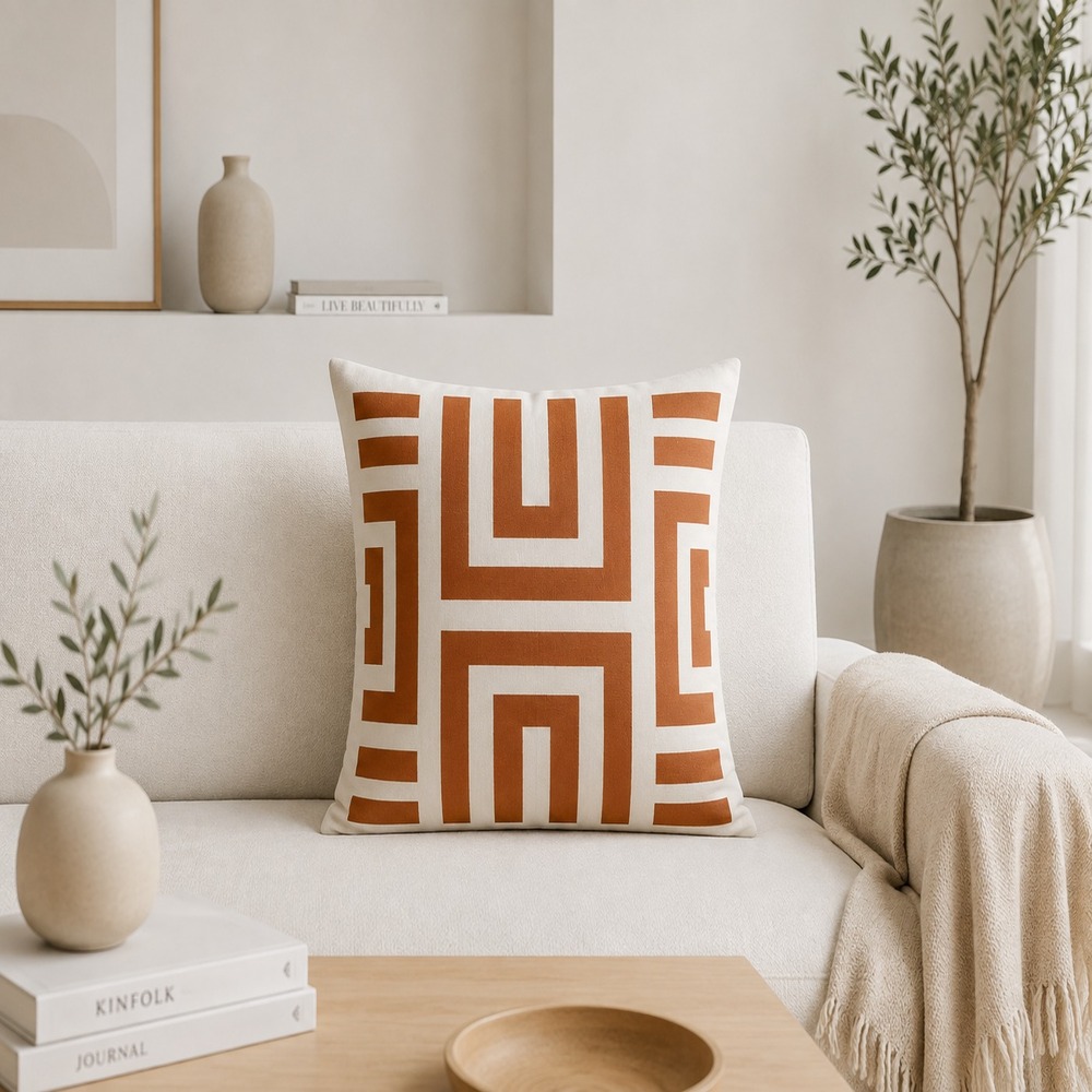 FUNDA COJÍN LABERINTO TERRACOTA 40×40 CM - 5