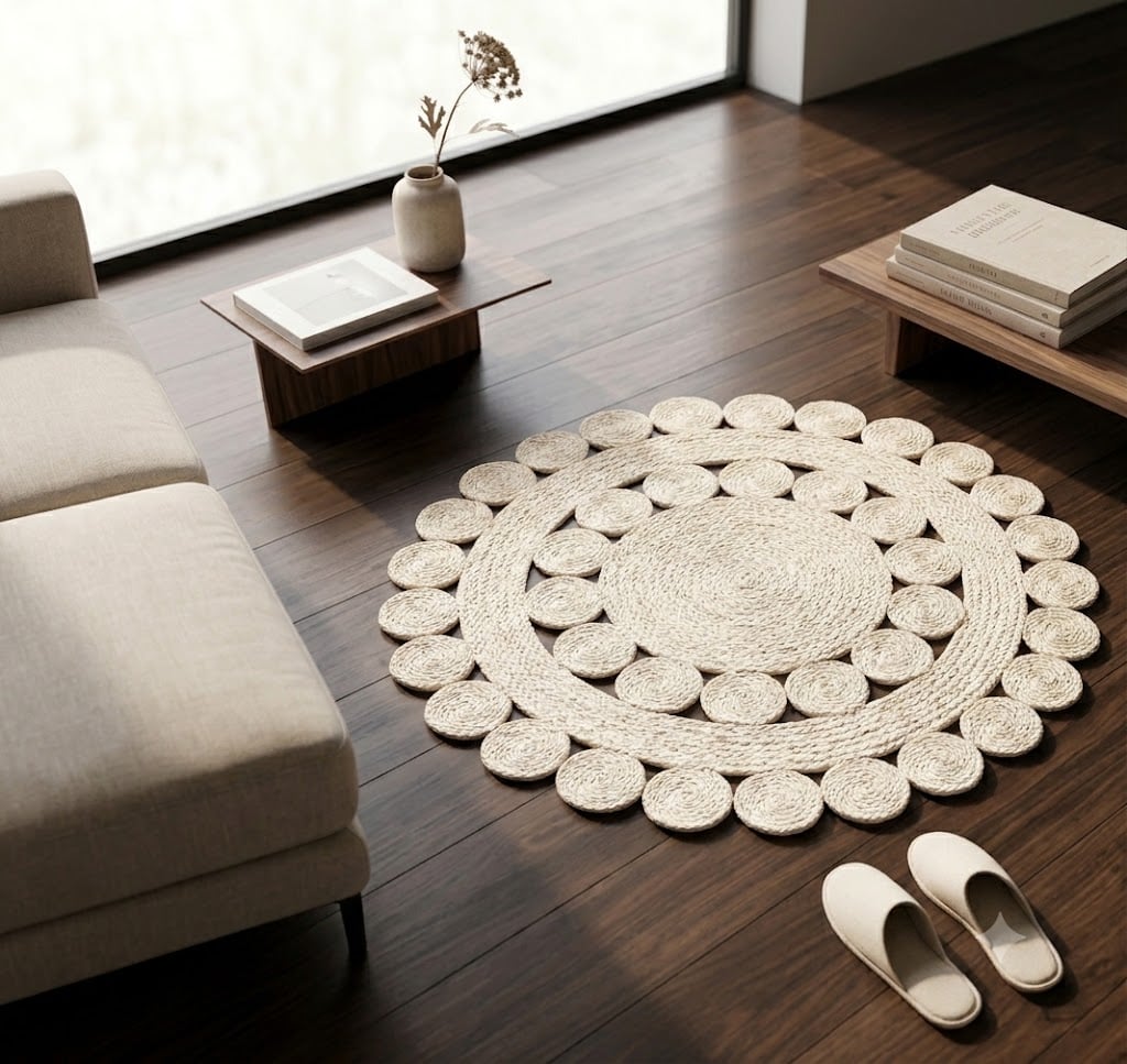 ALFOMBRA BOHEMIO PERLA DE FIBRA NATURAL 120 X 120 CM - 3