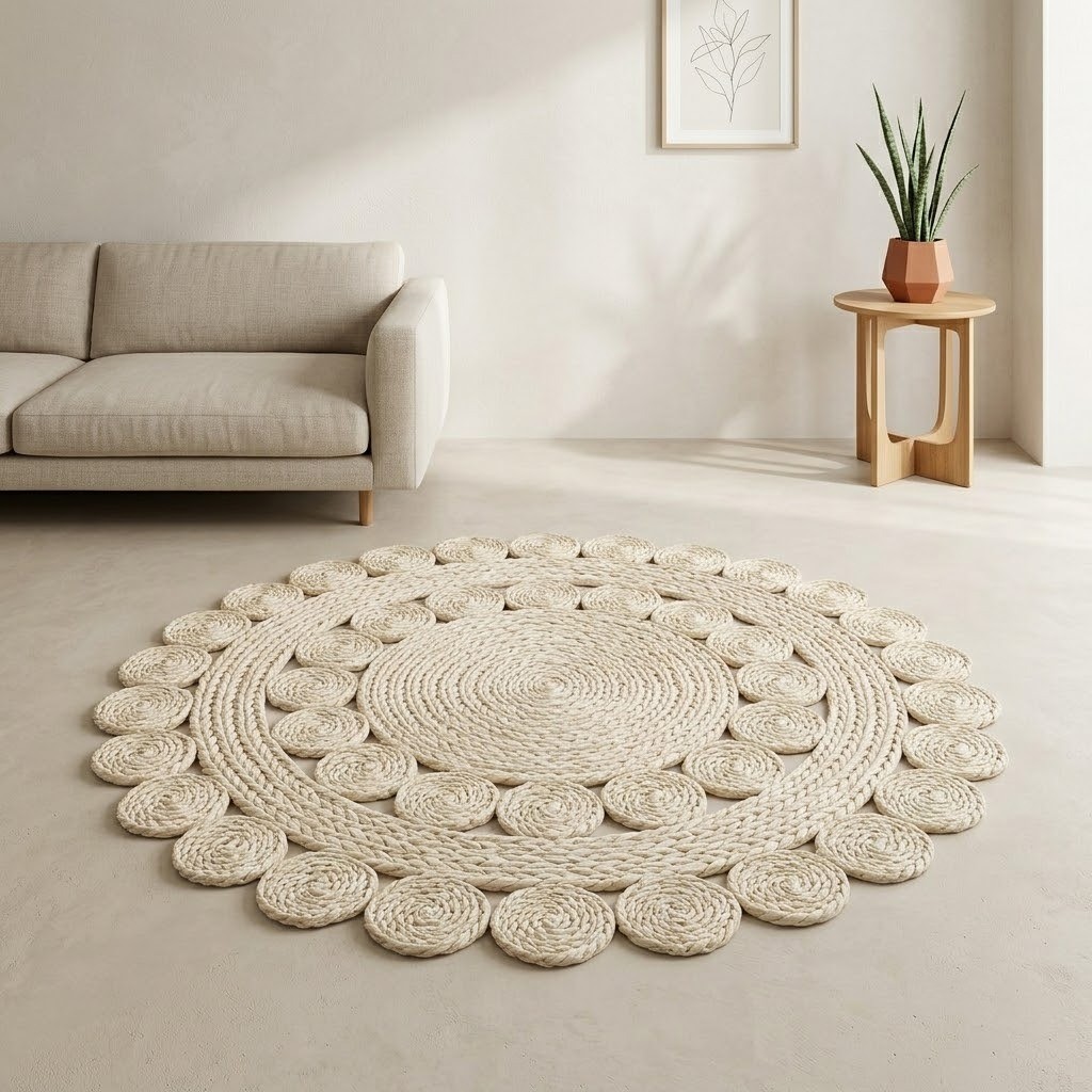 ALFOMBRA BOHEMIO PERLA DE FIBRA NATURAL 120 X 120 CM - 4
