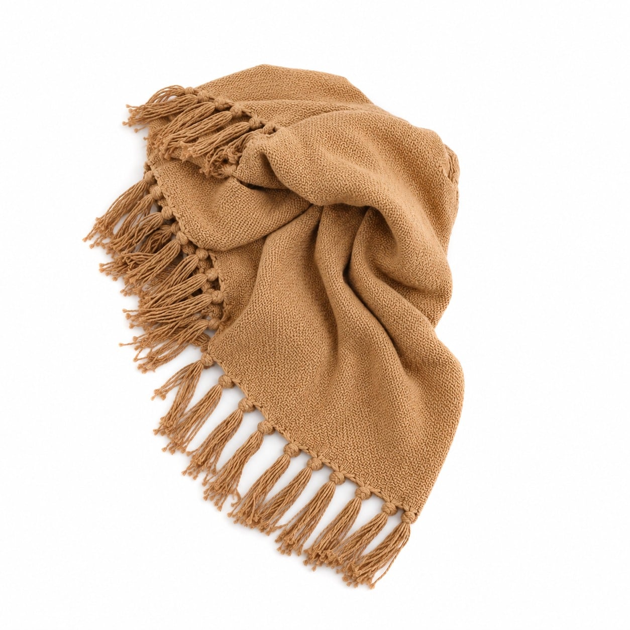 MANTA BOHEMIA NATURAL CAMEL CON BORLAS 200X200 CM - 1