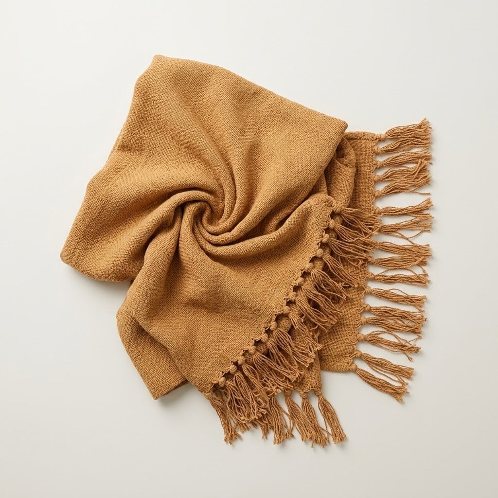 MANTA BOHEMIA NATURAL CAMEL CON BORLAS 200X200 CM - 2