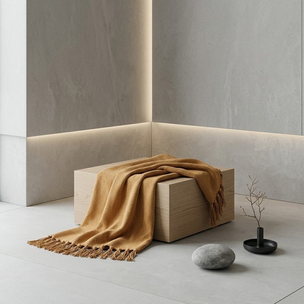 MANTA BOHEMIA NATURAL CAMEL CON BORLAS 200X200 CM - 5