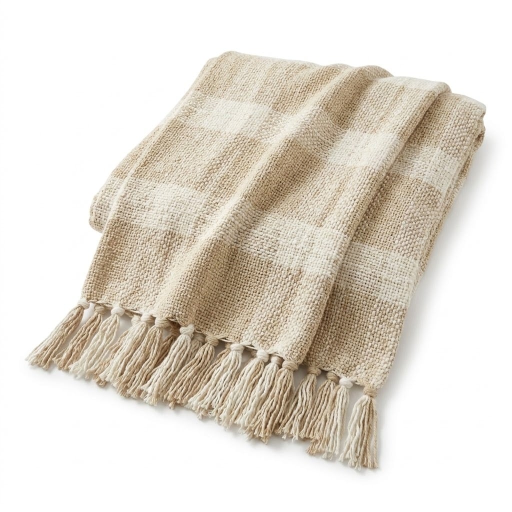 MANTA BOHEMIA NATIVA HUESO Y BEIGE 200X200 CM ZALMOHADAS - 1