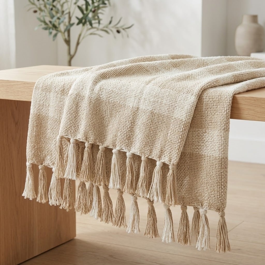 MANTA BOHEMIA NATIVA HUESO Y BEIGE 200X200 CM ZALMOHADAS - 3