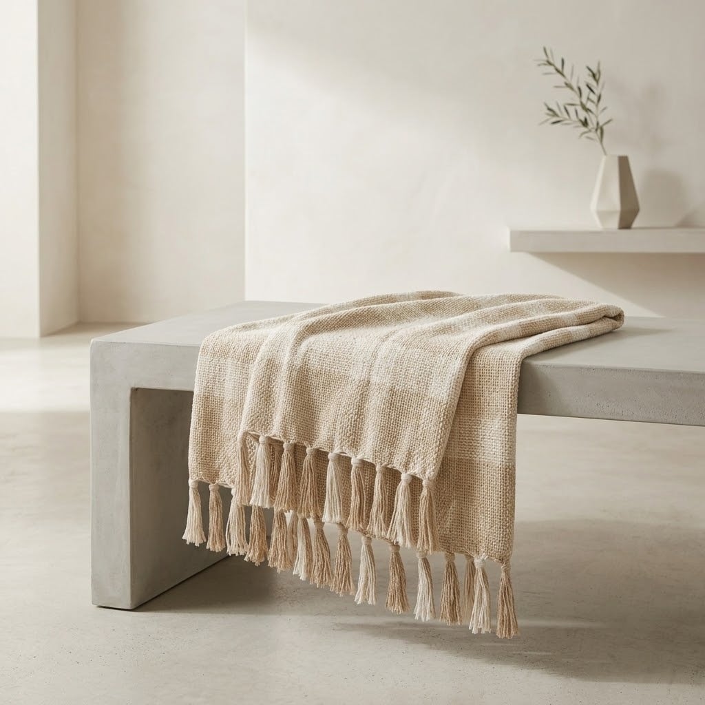 MANTA BOHEMIA NATIVA HUESO Y BEIGE 200X200 CM ZALMOHADAS - 4